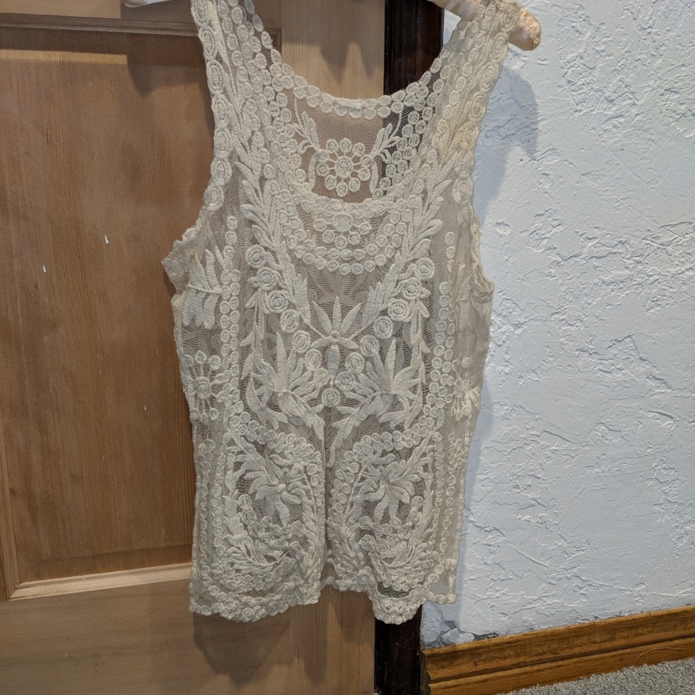 Cream Floral Sheer Tank Style Blouse